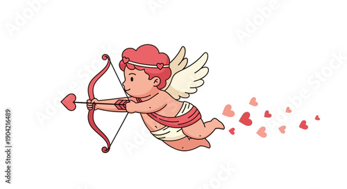 Vector illustration of a cute Cupid character with bow and arrow in a modern and retro mix flat style, symbolizing love and romance on Valentine's Day, against a clean white background.