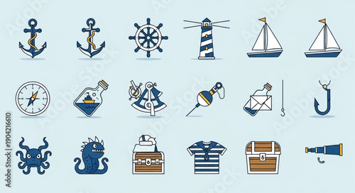 Nautical Icons Collection Marine Theme Symbols.