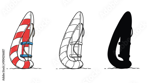 An illustration of a wakeboard in three different design stages