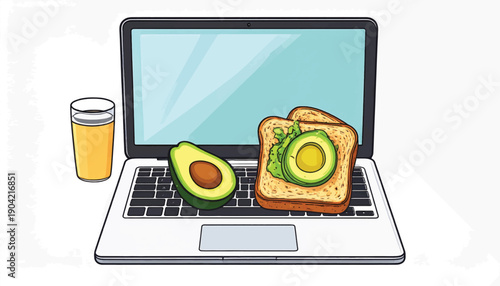Avocado Toast on Laptop Keyboard Illustration.