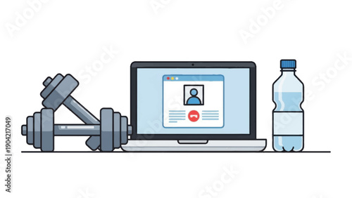 Laptop with Fitness Profile and Equipment.