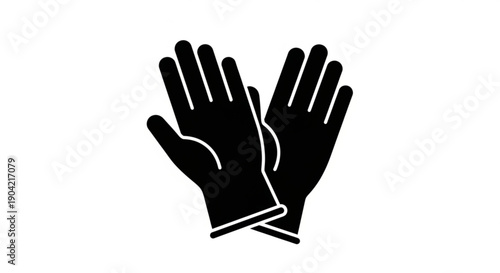 Pair of black gloves illustration with hands raised in a gesture of protection and safety