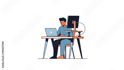 Man Working on Laptop at Desk 2.