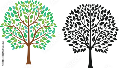 tree, vector, illustration, silhouette, nature, leaves, green, black, icon, plant, ecology, organic, design, graphic, isolated, environment, growth, symbol, template