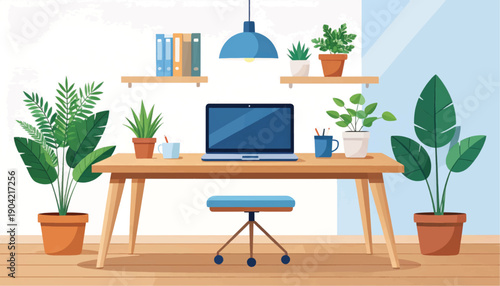 Modern Home Office Workspace with Computer.