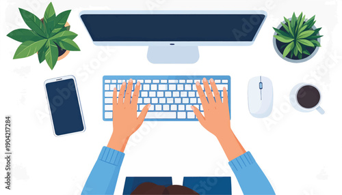 Person Typing on Computer Keyboard at Desk.