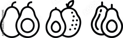 Avocado and Pear Fruit Line Icon Set
