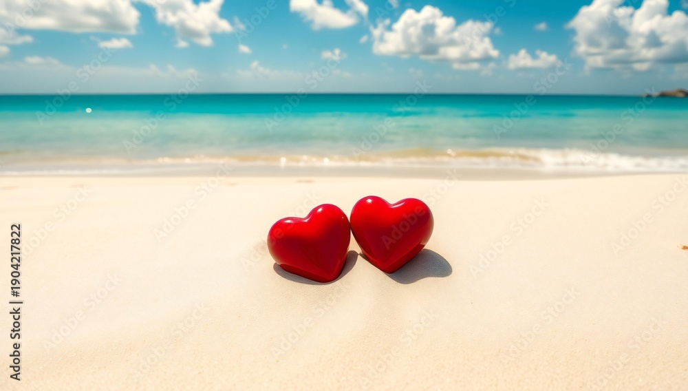 Fototapeta premium Two hearts on sandy beach