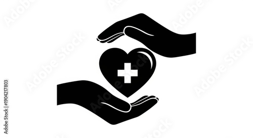 Hands holding a heart with a medical cross symbolizing care and health support