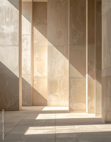 Architectural Detail of Concrete Walls with Light and Shadow Patterns Vertical Composition