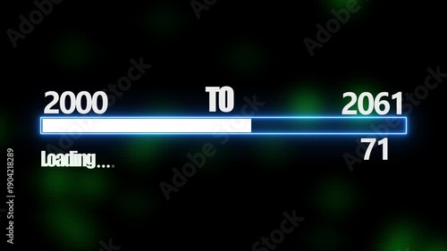 New year 2061 loading bar animation, Loading bar from 2000 to 2061 new year transfer animation. Almost reaching New Year on black background. Welcoming the happy new year 2061. alpha channel 4k video