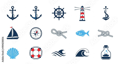 Nautical Icons Collection Sea Marine Theme Elements.