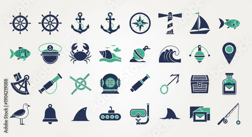 Nautical Icons Collection Marine Symbols Set.