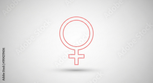 Female gender symbol simple outline icon representing womanhood and feminism isolated on a light gray background with subtle shadow