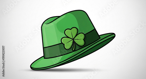 Green St Patricks Day hat with shamrock festive symbol for Irish celebration and luck isolated on white background