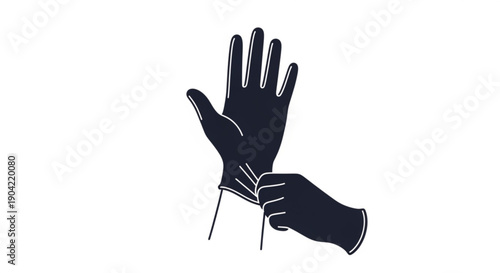 Hands wearing gloves gesture and hold a tool in a workplace setting, viewed from the front