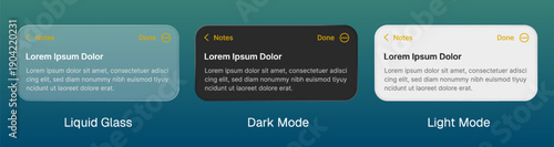 Notes user interface template. ui design with liquid glass style