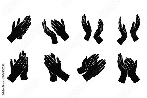 Eight black hand silhouettes in various positions