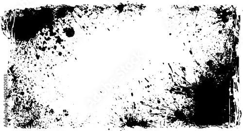 Distressed Grunge Ink Splatter with Halftone Pattern and Border Overlay, Rough Textured Background for Modern Design, Prints, and Visual Creative Media.