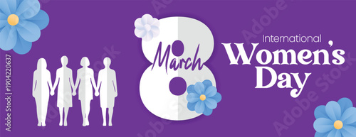8 March International Women’s Day Floral Vector Background Template for Social Media Cover Web Banner Website Header Advertising Featuring Women Silhouette Illustration Design