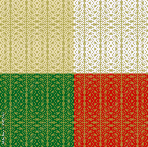 麻の葉文様の和柄パターン 四色結合の壁紙背景素材