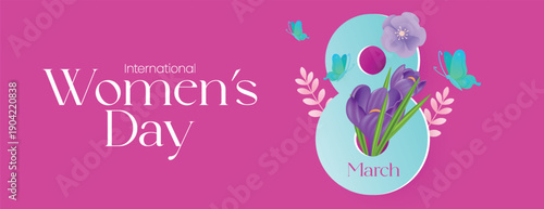 8 March International Women’s Day Social Media Cover Banner Floral Vector Template for Women Empowerment Promotion Website Header Advertising with Elegant Women Silhouette Background