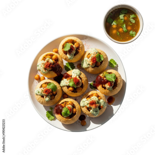 Delicious pani puri dish served on white plate
