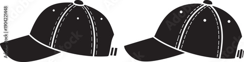 Black silhouette illustration of two baseball caps facing left on a white background.
