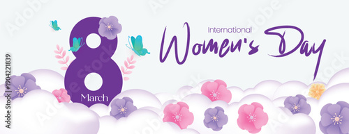 8 March Women Empowerment Horizontal Web Banner Template International Women’s Day Floral Vector Design for Social Media Cover Website Header Advertising
