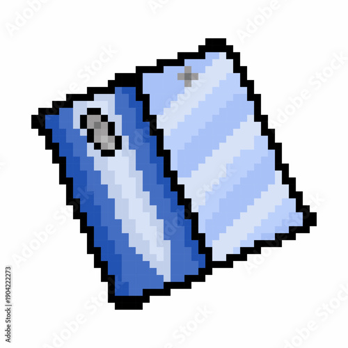 Pixel art illustration of a portable power bank battery with lightning symbol, representing mobile charging, energy storage, and portable electronics power.