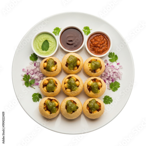 Delicious pani puri served with variety of sauces
