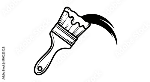 A paintbrush with a curved bristle applying a stroke of white paint.