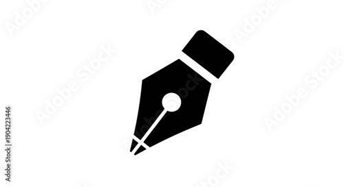 A sleek black fountain pen resting on a plain white background.