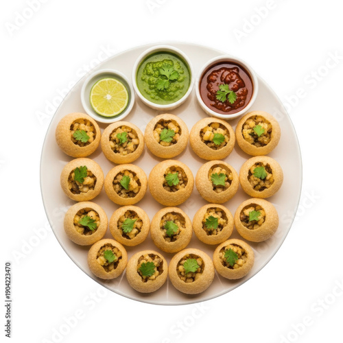 Delicious pani puri served with tamarind and mint chutney
