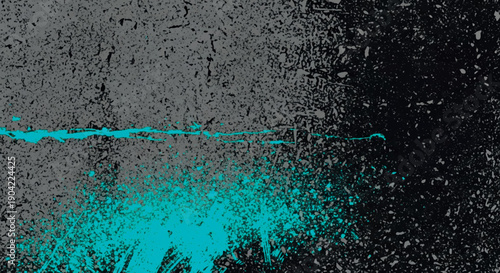 Abstract dark grunge texture background with bold turquoise paint splatter and dramatic urban contrast