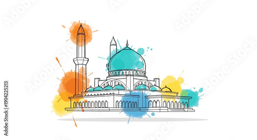 Artistic Illustration of Taj Mahal, Architectural Beauty, India, Watercolor