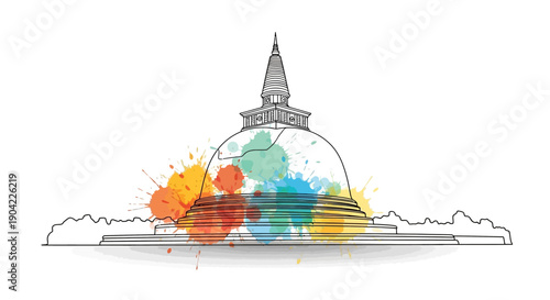 Artistic Event, Stupa Structure, Vibrant Colors, Digital Illustration, Creative View