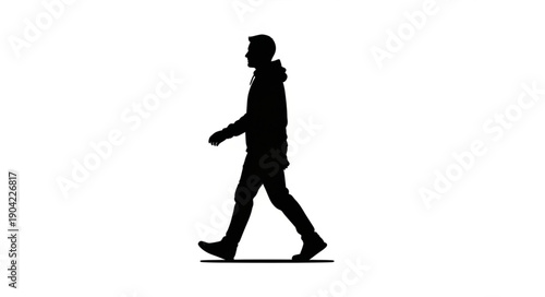 Silhouette of a man walking forward in profile view.