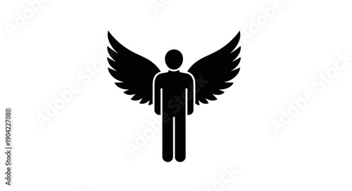 Stylized graphic icon of a human figure with wings, representing an angel or spiritual being.
