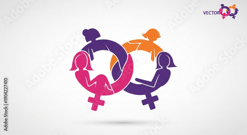 Diverse group of women linked together in a circle symbolizing unity and female empowerment flat vector illustration for concepts of sisterhood and community