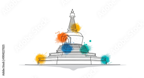 Artistic Capture of a Stupa, Cultural Symbol, Illustration, Spiritual Setting