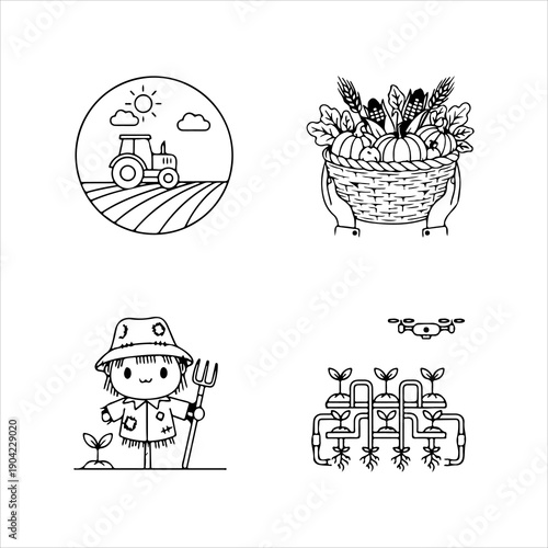 A Professional Sustainable Agriculture Icon Symbol, Showcasing Farming Cultivation and Digital Agribusiness Harvest Eco Rural Landscape Plant Growth.