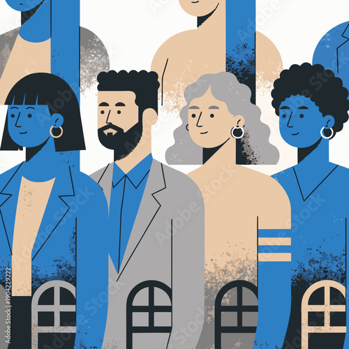 Diverse Group of People Standing Together in a Modern Environment from a Straight-On Viewpoint