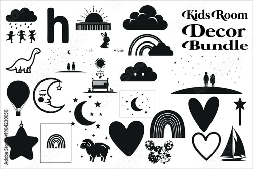 Cute kids room decor bundle featuring playful wall art elements perfect for nursery rooms, toddlers’ bedrooms, playrooms, classrooms, and baby spaces