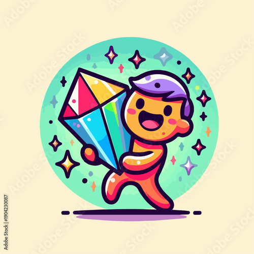 Cartoon vector illustration of a person carrying a diamond
