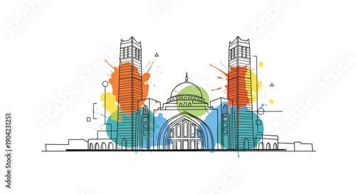 Artistic Landmark Illustration, Historical Architecture, Urban Design, Creative Environment