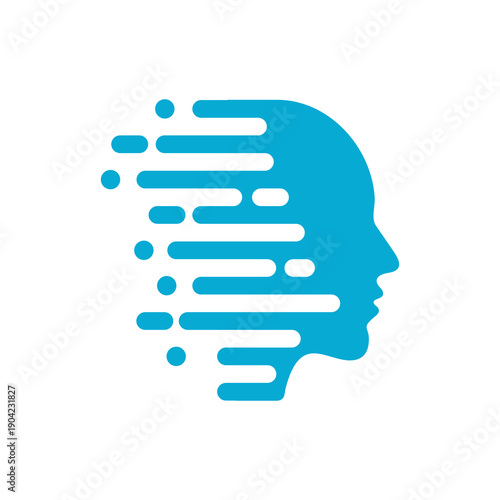 Human Head Silhouette with Data Flow.