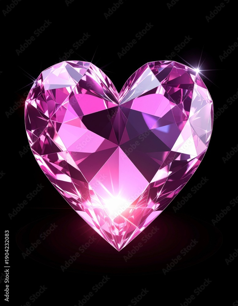 Fototapeta premium Brilliant Pink Heart Cut Gemstone with Shimmering Light on Dark Background