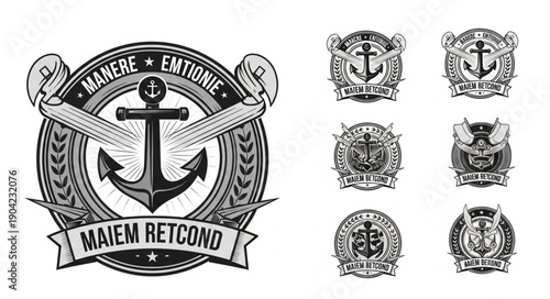 Nautical Anchor Emblem with Ribbons and Text.