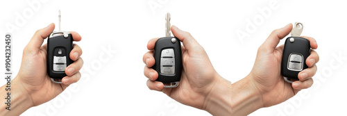 Wallpaper Mural Person Holding a Modern Car Key with Remote Control, Concept of Automotive Security, New Car Purchase, and Key Replacement Service Isolated on White Background Torontodigital.ca